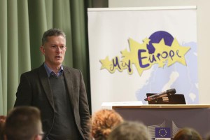 Dr. Murdock giving a speech in front of students in Dublin 2014, Spotlight Europe